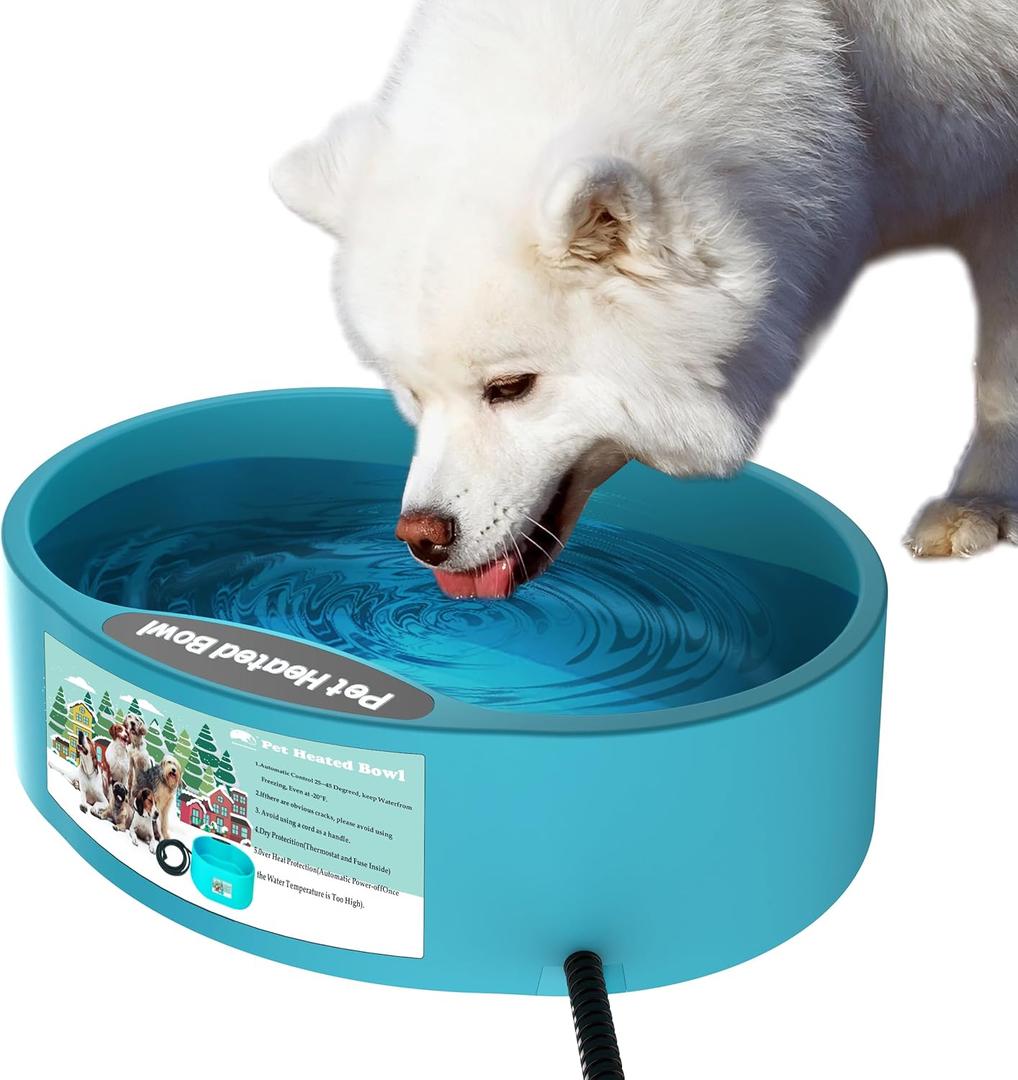 Heated Water Bowl for Dog & Cat, Outdoor Heated Dog Bowl Provides Drinkable Water & Food in Winter, Heated Pet Bowl for Outside, Smart Thermal-Dish for Rabbit, Chicken, Duck, Squirrel (96 OZ)