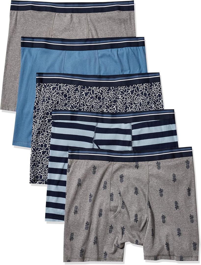 Amazon Essentials Mens Underwear Boxer Briefs, Comfortable Cotton, Tag-Free (Medium, Floral Print/Pineapple/Stripe)