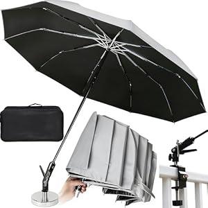 New 60" Folding Magnetic Umbrella, Designed for Outdoor Work, 600lb Strong Suction Hvac Umbrella With Magnetic Base & Clamp, 2-in-1 Sun & Rain Protection, 180° Adjustable, Portable for HVAC (Light Grey)
