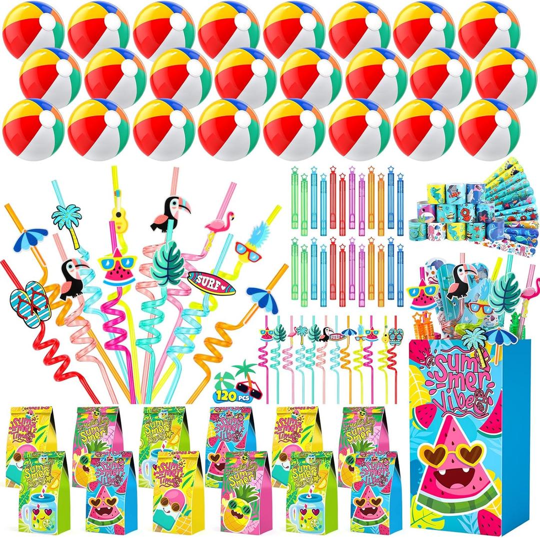 Pool Party Favors and Beach Party Favors - 120 PCS Party Bag Stuffers Including Beach Balls, Summer Theme Straws, Bubble Wands, and more for Beach Pool Party Favors, Birthday Party Supplies 4-8 8-12 Pool Party Favors and Beach Party Favors - 120 PCS Party Bag Stuffers Including Beach Balls, Summer Theme Straws, Bubble Wands, and more for Beach Pool Party Favors, Birthday Party Supplies 4-8 8-12