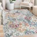 Lahome Moroccan Trellis Washable Small Area Rug, 3x5 Black Rug for Bedroom Living Room, Non-Slip Oriental Accent Throw Carpet for Kitchen Office Entryway Bathroom Office, Aqua/Multi