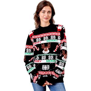 dressfan Unisex Funny Christmas Sweaters Xmas Family Matching Sweater Knit Pullover Crew Neck Long Sleeve for Women & Men (Medium, Black Red-santa Claus)