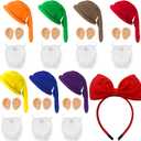 22 Pcs Halloween Dwarf Cosplay Costumes Hats Gnome Fake Ears,Fake Beard and Red Princess Hairband for Halloween Party Adult Dwarf Set