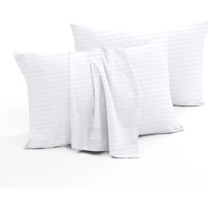 Toddler Travel Pillow Cases Set of 2, 600 Thread Count 100% Egyptian Cotton Pillow Covers for Boys and Girls with Envelope Closure, 12" x 16" (White Stripe)