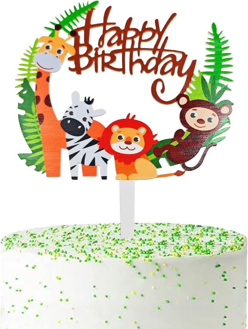 Happy Birthday Wildlife Jungle Cake Topper, Acrylic Jungle Theme, Perfect for Wildlife Birthday Parties