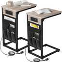 AMHANCIBLE C Shaped End Table with Charging Station, TV Tray Set of 2, Couch Tables with Storage Bag, Slide Under Sofa Side Table with USB Ports and Outlets for Living Room, Grey HET04CGY