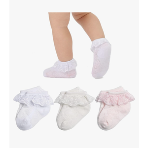 Baby Lace Socks Baby Girl Double/Eyelet Lace Ruffle Frilly Socks for Newborn Infant and toddlers Gift Set 12-36m