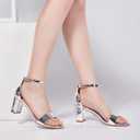 FW FRAN WILLOR Women Open Toe Low Chunky Short Heels Ankle Strap Block Heel Sandals Party Dress Wedding Pump Shoes (Silver) 7.5