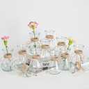 12 Hourglass Glass Bud Vases 5.3 H, Transparent Centerpiece Vases with Hemp Rope for Weddings Parties Farmhouse Decor