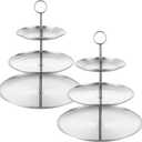 Vankcp 2 Pcs 3 Tier Silver Cupcake Stand, Stainless Steel Tiered Dessert Stand, 3Tier Cupcakes Stands for Desserts, Snacks, Stainless Steel Cup Cake Tower for Birthday Party Weddings Holidays
