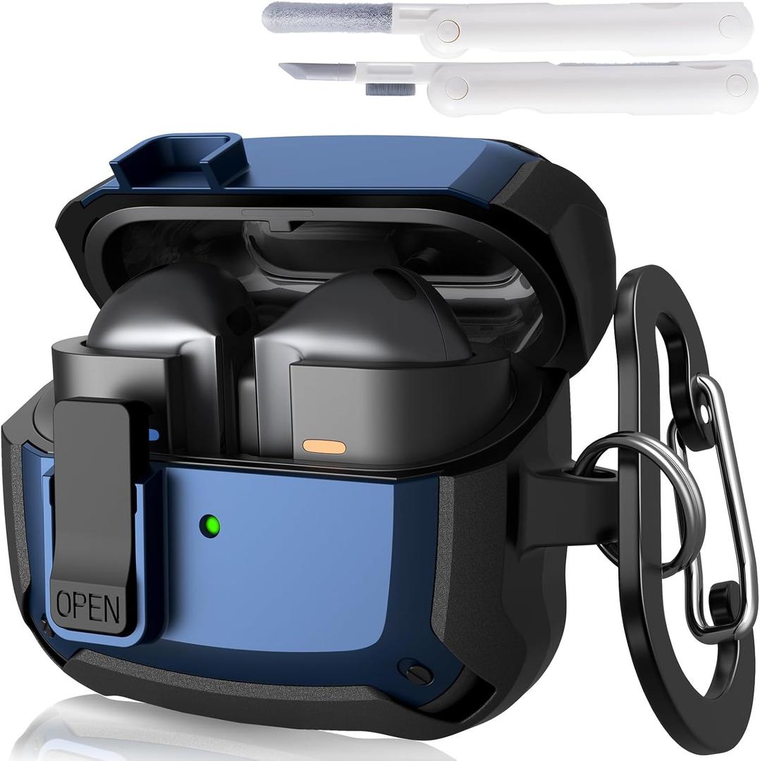 KOREDA Compatible with Samsung Galaxy Buds 3 Case & Galaxy Buds 3 FE & Galaxy Buds 3 Pro Case with Cleaner Kit, Military TPU Shockproof Protective Hard Cover with Secure Lock for Men (Blue)