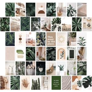 Jiovbiol Botanical Photo Collage Kit for Wall Aesthetic Pictures 50 Set 4x6 Inch,Vintage Wall Decor,Bedroom Decor for Teen Girls,Fresh And Nature Wall Art (Dark green series)
