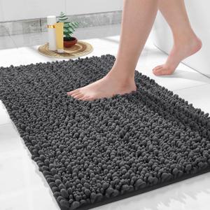 Yimobra Bathroom Rug Mat 24 x 17, Extra Soft Non Slip Absorbent Water Bath Rug, Quick Dry Machine Washable Chenille Shaggy Shower Mat, Bath Mat for Bathroom Floor, Home Decor Accessories, Dark Gray
