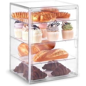 Pastry Display Case, Large Bread Box for Kitchen Countertop, 4 Layers Adjustable Bakery Display Case, Clear Breadbox for Baked Goods Cookie Dessert Cupcake Kitchen Counter 15.5x11.4x9.9 Inch
