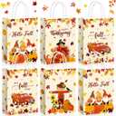Pasimy 32 Pcs Thanksgiving Gift Bags Fall Gift Treat Bags with Handles Autumn Candy Goodie Paper Bag Maple Leaves Turkey Pumpkins Pouch for Thanksgiving Fall Harvest Party Favors Supplies Decorations