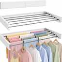 Wall Mounted Clothes Drying Rack Collapsible, Pure Stainless Steel Folding Laundry Drying Rack for Indoor Outdoor Use, Heavy Duty Wall Mounted Clothes Rack White, 80cm x 40cm x 10.5cm