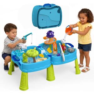 2026 New Foldable Double-Sided Water Table for Toddlers 1-3, Kids Water and Sand Park Activity Sensory Playset, Portable Summer Outdoor Water Table Toys, 23 Piece Water Toy Accessories (Medium)