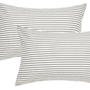 Oeko Tax Natural Cotton Striped Pillowcases Set, 2 Pieces White and Grey Stripes Pattern Printed Pillow Covers with Envelope Closure(Pillows are not Included) Pillowcase Set Of 2 18x24Inc