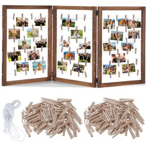 53"x23"Photo Display Board with Clip, 3 Panel Freestanding Picture Frame, 53.14 x 23.62 inches