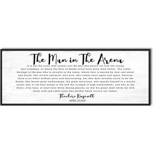 The Man in the Arena Wall Art: 32x12 Inch Framed Canvas Print Motivational Wall Art for Men, Inspirational Posters Office Decor, Positive Quotes Wall Decor for Bedroom Living Room