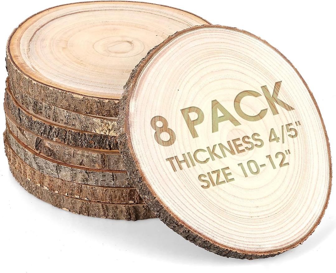 Adrattnay 8pcs Wood Slices for Centerpieces 10-12 Inches, Round Paulownia Wood Circles for Centrepiece, Rustic Wedding, Baby Shower, Party, Home Decoration and DIY Crafts (beige)