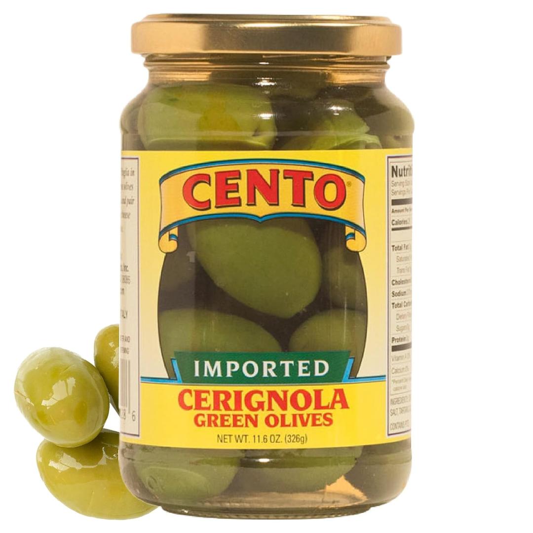 Cento Cerignola Green Olives, Jumbo, Imported from Puglia, 11.6 oz (EXP 05/13/26)