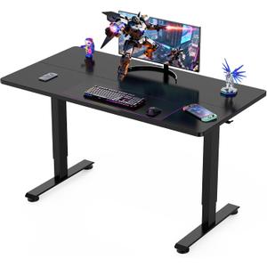Veken 55 Inch Large Electric Standing Gaming Desk, Heights Adjustable,Sit to Stand Up, Work Home Office Computer Table for Study, Walking Pad, Writing, and Games, Wooden Desktop Desks, Black