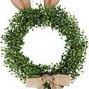 Easter Bunny Wreath Artificial Flower Wreath Front Door Hanging Garland Spring Hanging Pendant for Easter Spring Party Home Decor