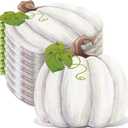 Marspark 100 Pcs Fall Paper Napkins Thanksgiving Pumpkin Cocktail Paper Napkins Autumn Decorative Guest Towel for Harvest Halloween Holiday Luncheon Dinner Table Decor Party Supplies(White)