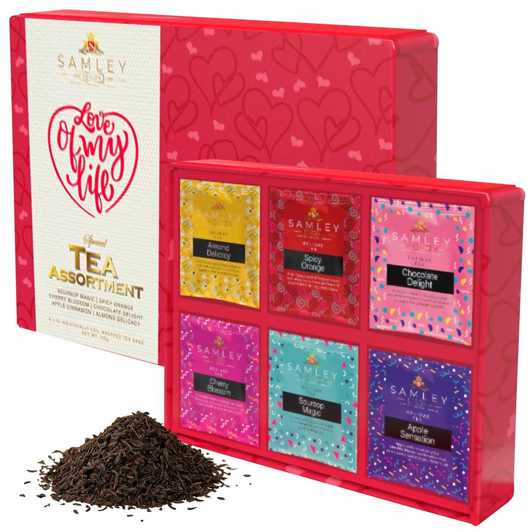 Samley Tea Love Of My Life Tea Assortment Gift Box Set, Pure Ceylon Tea Bags Individually Wrapped, Flavored Sampler Variety Pack of Assorted Flavors, 6 x 10 Count Samley Tea Love Of My Life Tea Assortment Gift Box Set, Pure Ceylon Tea Bags Individually Wrapped, Flavored Sampler Variety Pack of Assorted Flavors, 6 x 10 Count