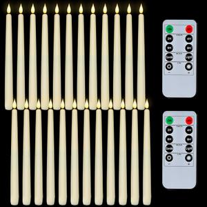 Homemory 24 Pcs Flameless Taper Candles with Remote Timer Dimmer, 11 inches Ivory Candlesticks Battery Operated, Plastic LED Taper Candles with Flickering Flame for Halloween Christmas Church Wedding