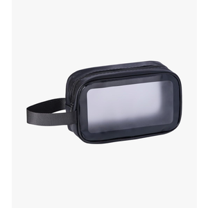 Clear Makeup Bags-Clear Makeup Bags with Handles,Opening Clear Toiletry Bags,PVC Cosmetic Bags for Women and Men,Travel Essentials, Clear Travel Bags for Toiletries, Black