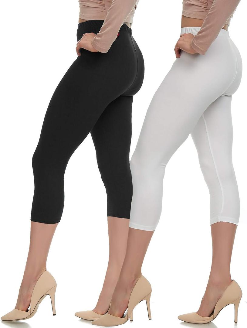 LMB High Waisted Leggings for Women - High Classic Waistband - Extra Soft Fabric, Perfect for Lounging, Yoga (1X-3X, Two Pack (Black-white))