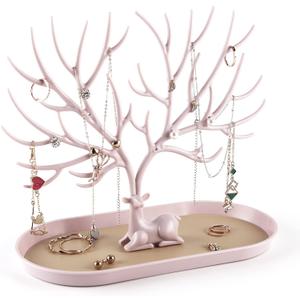 MORE&LESS Antlers Jewelry Display Stand,Tree Tower Rack Hanging Organizer for Ring Earrings Necklace Bracelet (A Light Pink)