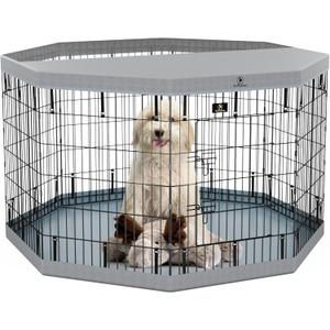 PJYuCien Dog Playpen, 8 Panels 36H Dog Playpen Indoor with Grey Bottom Pad and Top Cover, Metal Foldable Dog Pen for Indoor Use, Better for Small Medium Animals, Grey