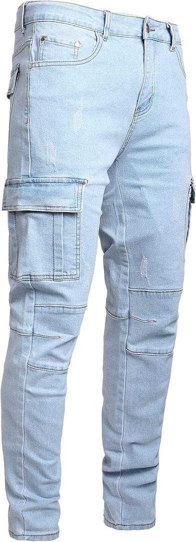 JUNBAOSS Men's Slim Fit Jeans Stretch Ripped Skinny Jeans for Men, Fashion Straight Leg Comfort Flex Waist Casual Pants 36