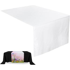 Breling 1 Pcs White Sublimation Table Runners Blanks 36 x 72 Inch Polyester White Table Banner Heat Transfer Waterproof Tablecloth Runner for Birthday Wedding Party Baby Shower, Machine Washable