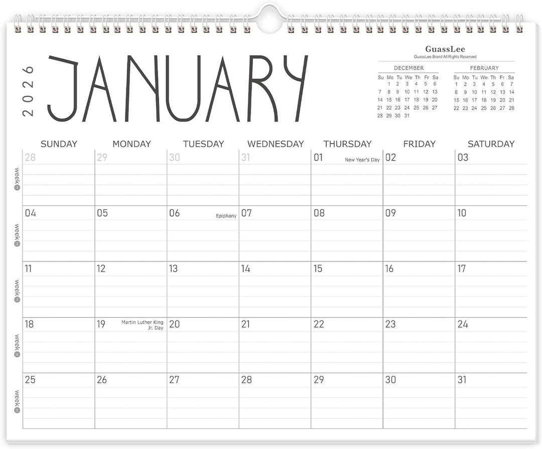GuassLee Wall Calendar 2026, 2026 Calendar Wall from Jan. 2026 to Dec 2026, 14" X 11" Paper Monthly Planner Wall Hanging Calendar with Thick Paper for Office Home Planning & Organizing