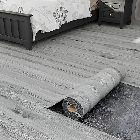 Oxdigi Peel and Stick Vinyl Flooring 2 Rolls 23"x 393"/128 Sq.Ft, Self Adhesive Vinyl Floor Tiles Wood Plank Flooring Waterproof Wear-Resistant for Any Room, Easy DIY Floor Coverings, Gray Maroon