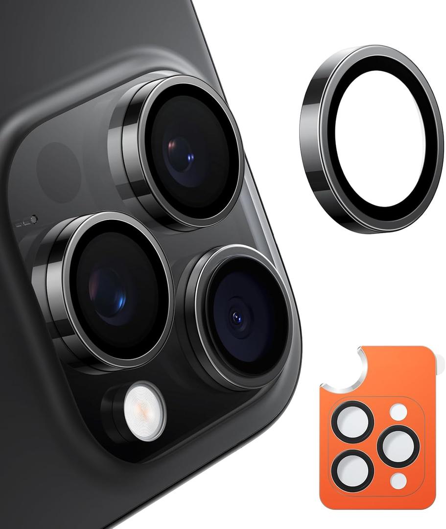 TORRAS 3-Year Ultimate Durability 9H+ glass for iPhone 16 Pro Max/16 Pro Camera Lens Protector [1:1 Invisible Fit & Ultra Clarity] Camera Protector 16 Pro Max/16 Pro Tempered Glass, Black Titanium (iPhone 16 Pro Max/16 Pro)