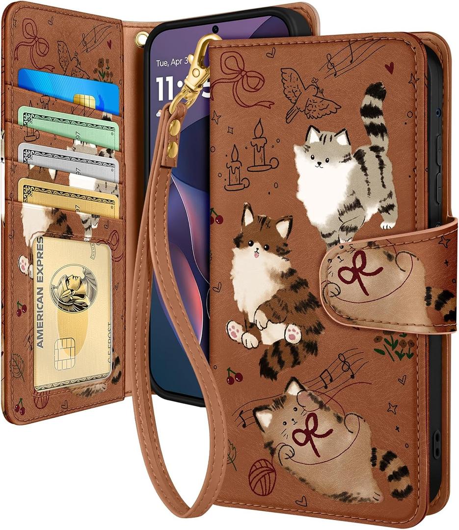 Toycamp for Moto G Stylus 2025 Wallet Case - with Wrist Strap Leather Flip Folio Phone Cover with RFID Blocking 4 Card Holder for Motorola Moto G Stylus 5G 2025 Case Aesthetic for Women, Music Cats