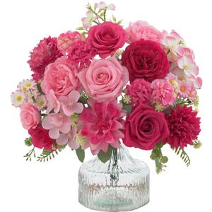 4 Pcs Mixed Artificial Flower Set, Small Artificial Peony Bouquet Fake Rose Flower Silk Floral Arrangements for Table Centerpiece Home Wedding Party Bridal Decoration(Mixed Pink, 2 Bouquets & 2 Stems)