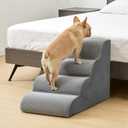DUMOS Dog Stairs for Small Dogs and Cats, 4-Step Curved Pet Dog Steps, Grey, Round-19.69"H