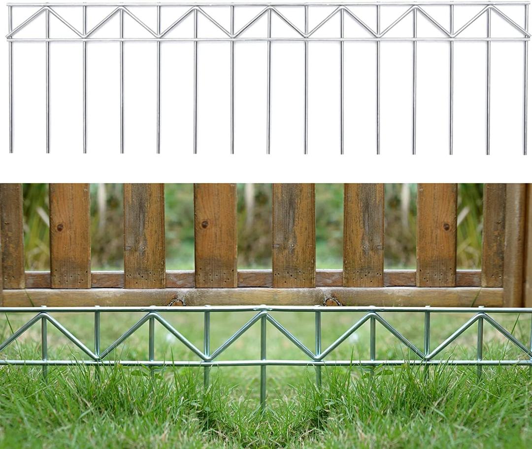 10 Pack 32" L x 10" H Animal Barrier Fence, No Dig Fence Patented Product, 5.5mm Galvanized Stakes with 2.1" Spacing, Anti Digging for Dogs Outdoor Yard Patio, Total 26.6Ft(L) X 10in(H) Silver