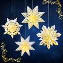 Riakrum 5 Pcs Christmas Snowflake Paper Lantern with 7 Light Star Paper Lantern Paper Lamp Party Hanging Decoration for Christmas Weddings Christmas Trees Birthday Holiday