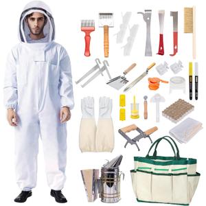 Honey Lake 31Pcs Beekeeping Supplies Starter Kit with Bee Suit Includes Bee Smoker, Beehive Frame Holder, Frame Grip, Hive Tool, Bee Marking Pen & More Tools for Beginner Beekeepers (XL)