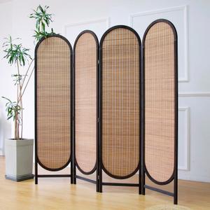 4 Panel Room Divider Screen and Folding Panel Divider in Arch Shape,Double Sided Bamboo Panel Screen for Room Separation,Brown,70.9" H x 70.9" W