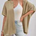 Saodimallsu Womens Oversized Cardigan Sweaters Short Sleeve Button Down Casual Lightweight Loose Knit Trendy Cardigans (Beige)