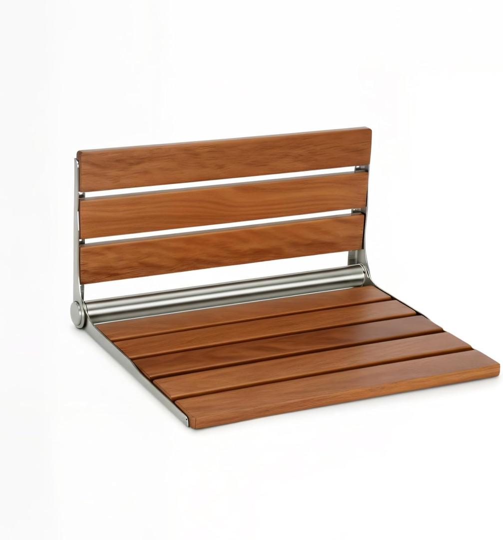 20" Premium Folding Shower Seat Wall Mounted - Heavy Duty 400lb Capacity, Durable Teak Wood Shower Bench