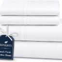 RUVANTI 100% Cotton Percale Sheets Full, Bright White | Crisp Cooling, Deep Pocket 14", Soft Peach Finish, Breathable & Durable, 4 Piece Set